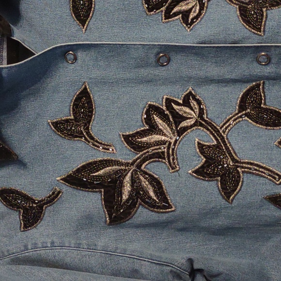 Vintage Victor Costa Women's Denim with Black Velvet Trim Beaded Jacket Small - Picture 6 of 16